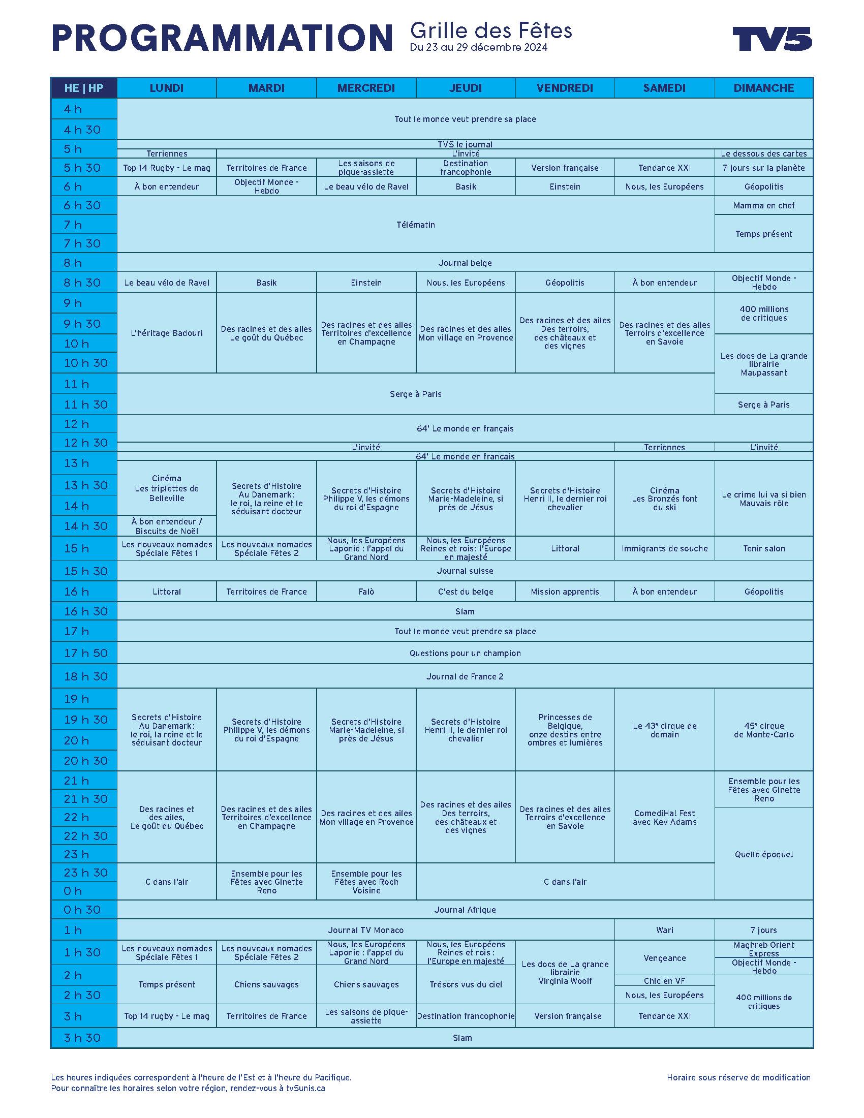 Fêtes (23 au 29 décembre)