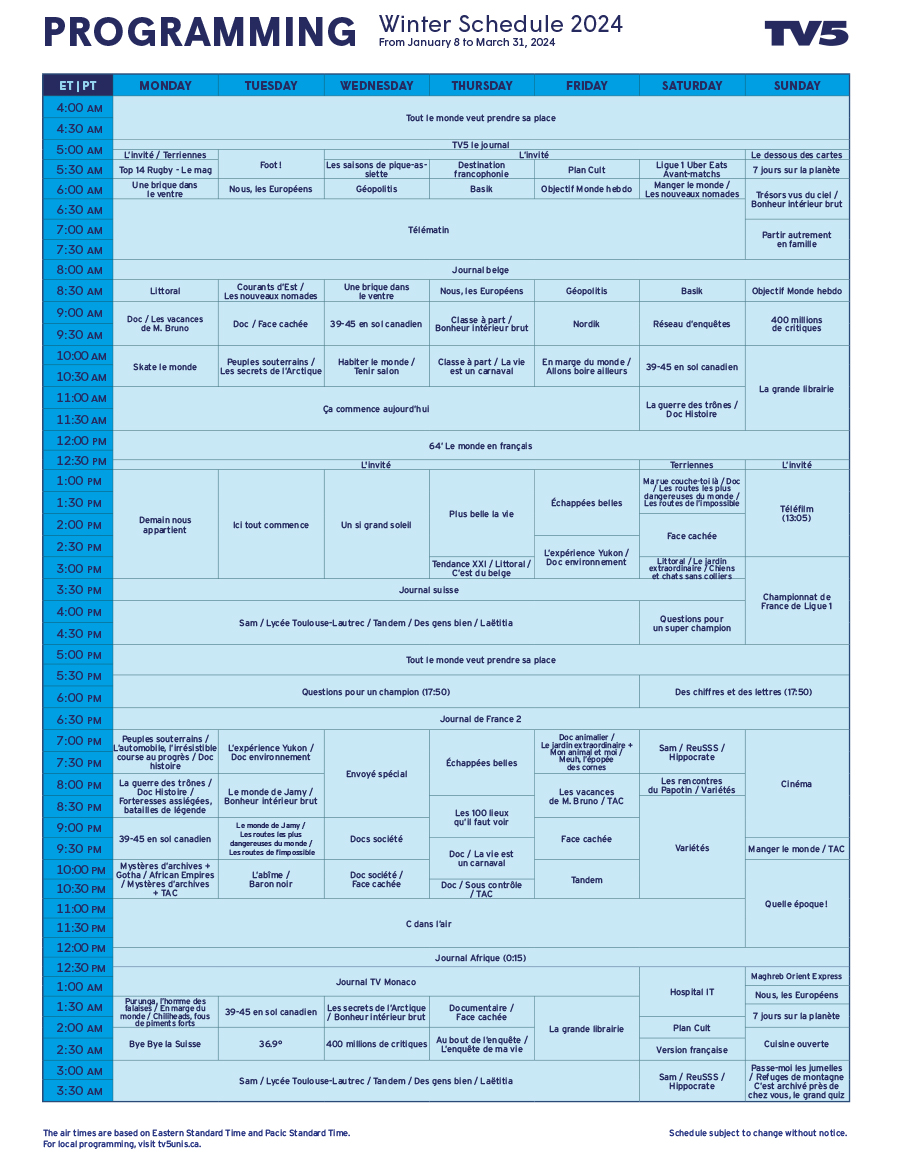 Winter 2024 Broadcast schedule TV5